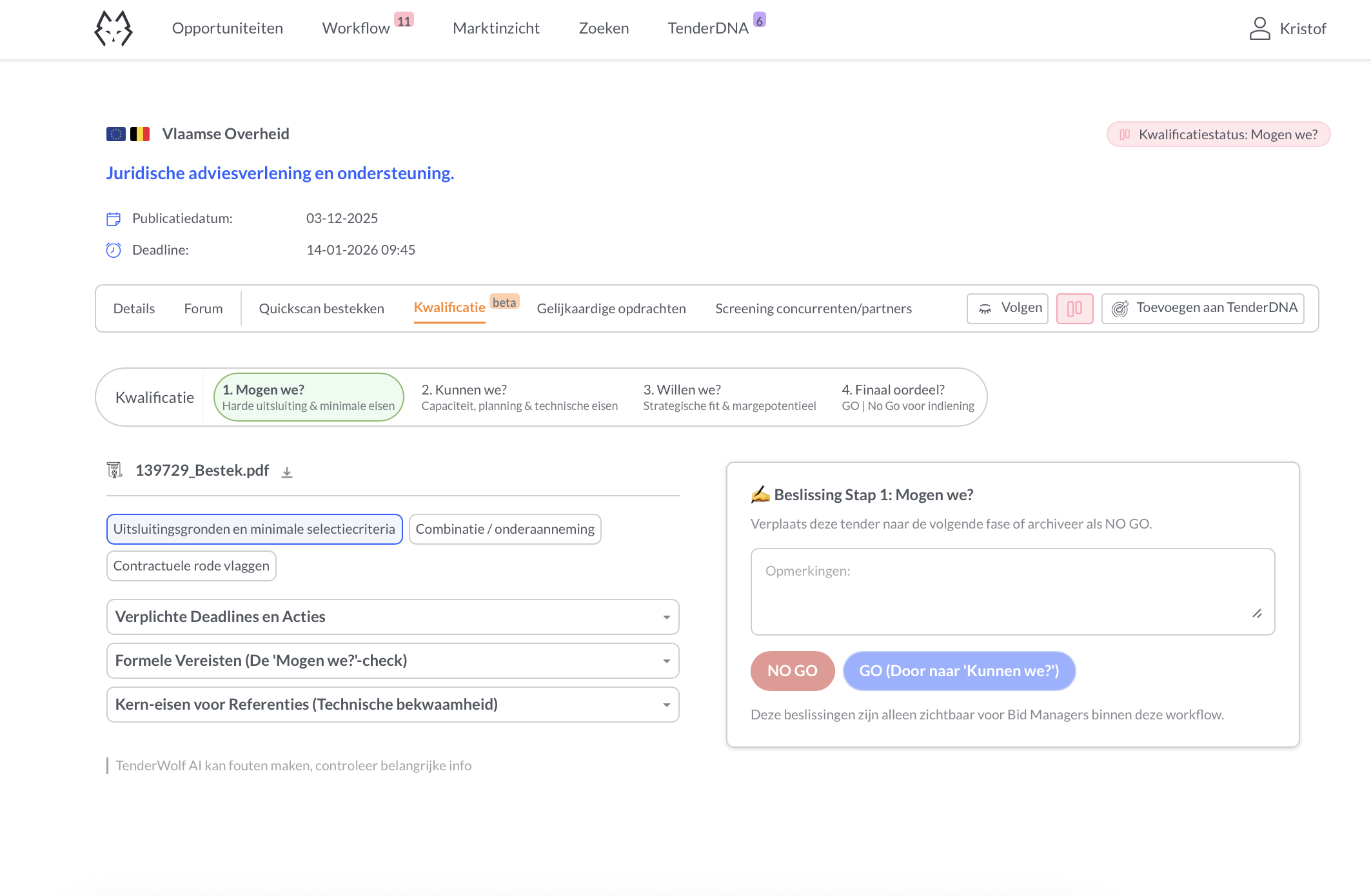 Workflow kwalificatie met Mogen we, Kunnen we, Willen we stappen